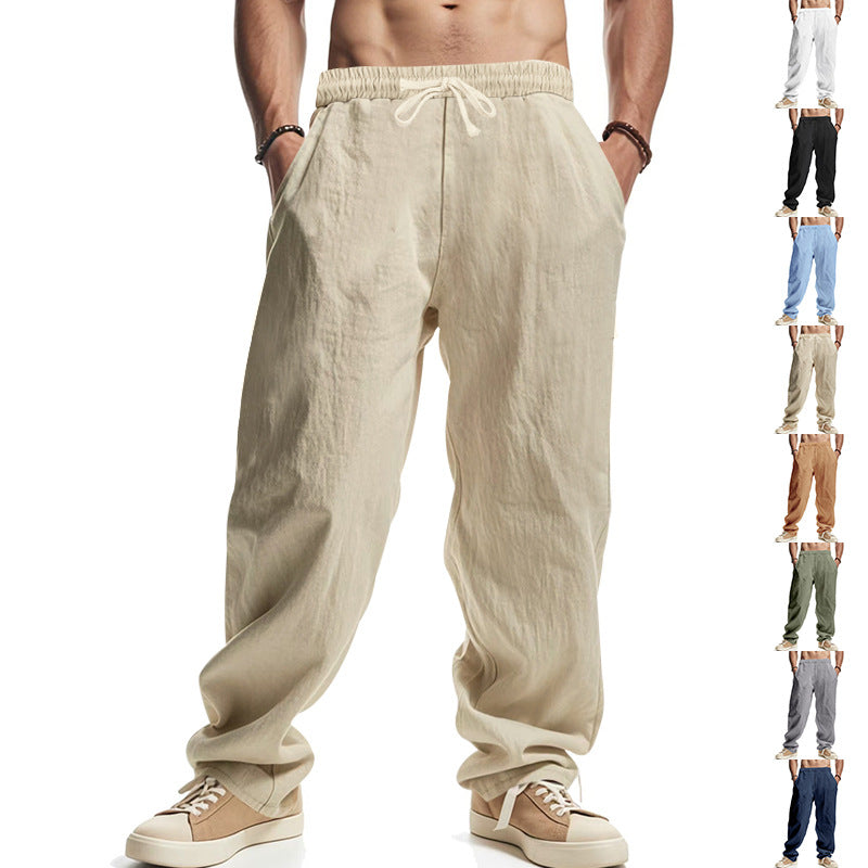 Men's lightweight loose-fit linen pants with elastic drawstring, straight leg, and deep side pockets Mune Fashion