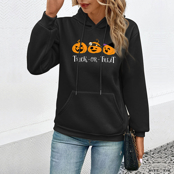 Women's hoodie with Halloween pumpkin print, hood and kangaroo pocket Mune Fashion