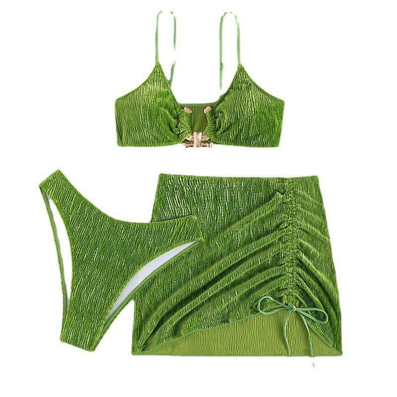 Women Triangle Bikini Set with Ruffle Design and Fashionable Skirt Mune Fashion