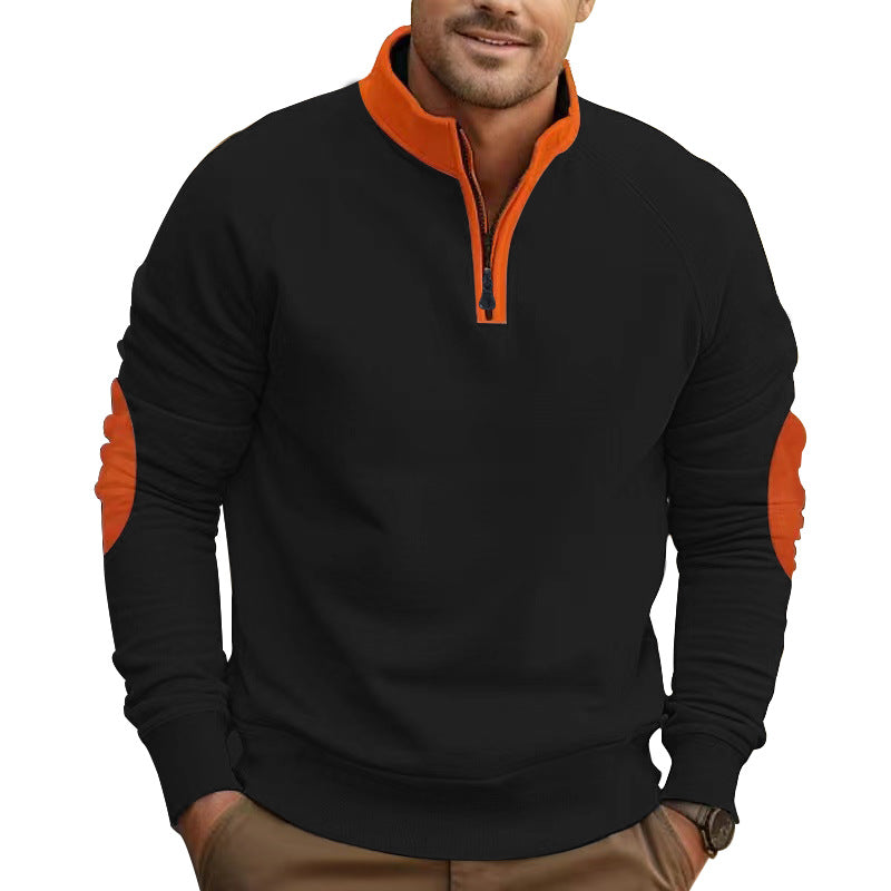 Men's raglan pullover with short zip, stand-up collar and ergonomic elbow panels Mune Fashion