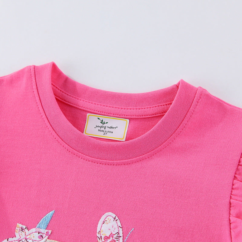 Girls T-shirt with creative ruffle details and charming unicorn motif Mune Fashion