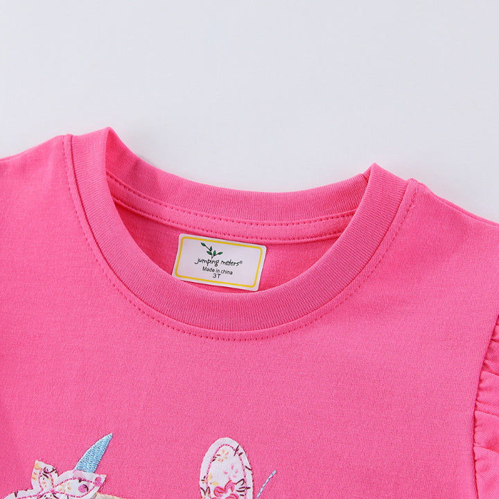 Girls T-shirt with creative ruffle details and charming unicorn motif Mune Fashion