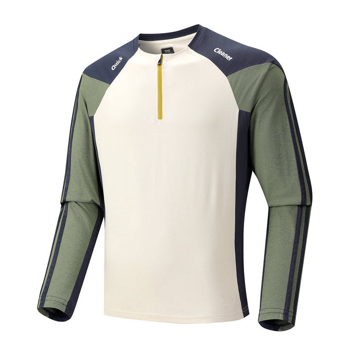 Men's Breathable Long Sleeve Training Shirt with Short Zipper and Raglan Sleeves Mune Fashion