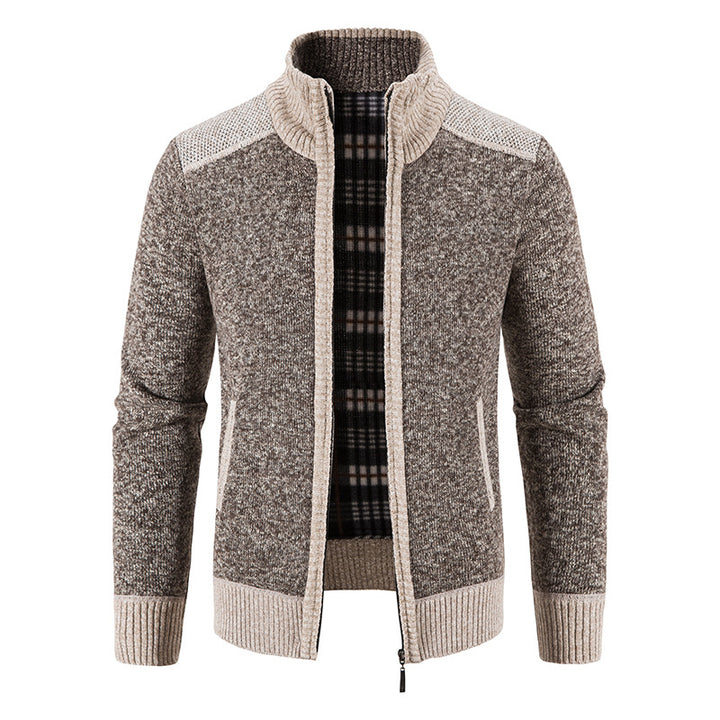 Men's padded zip-up cardigan with stand-up collar, warming checked fleece interior and ribbed cuffs Mune Fashion