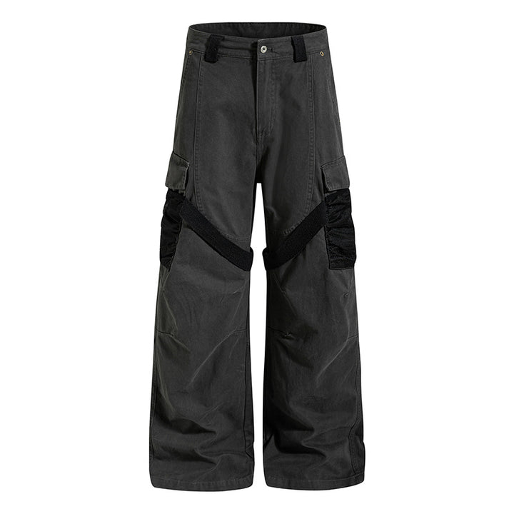 Women's Wide Cargo Palazzo Pants with Utility Pockets and Mesh Insets Mune Fashion