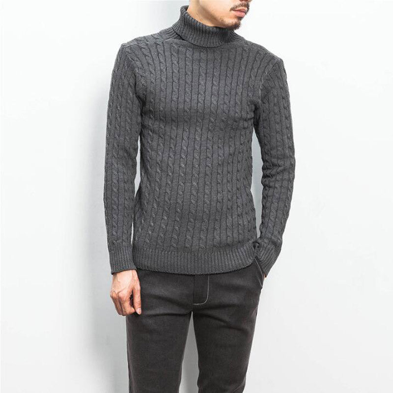 Men's fine-knit turtleneck sweater with cable pattern and slim silhouette Mune Fashion