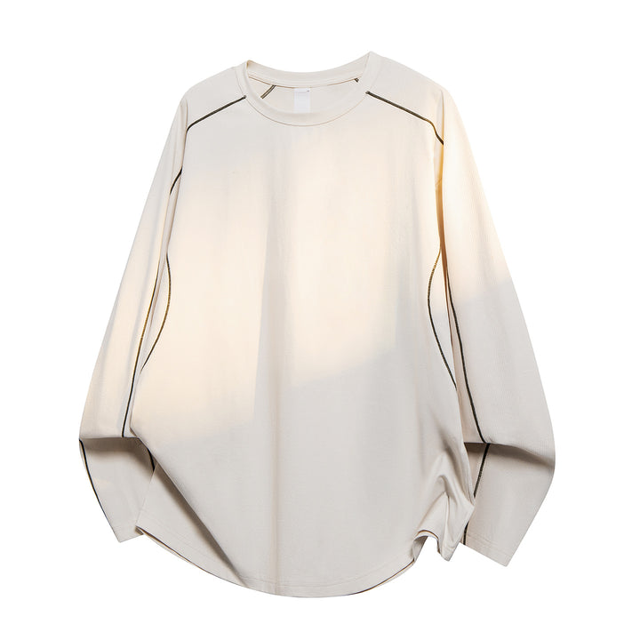 Damen Oversize-Langarmshirt aus Waffel‑ und Jersey‑Mix mit kontrastierenden Flatlocknähten Mune Fashion
