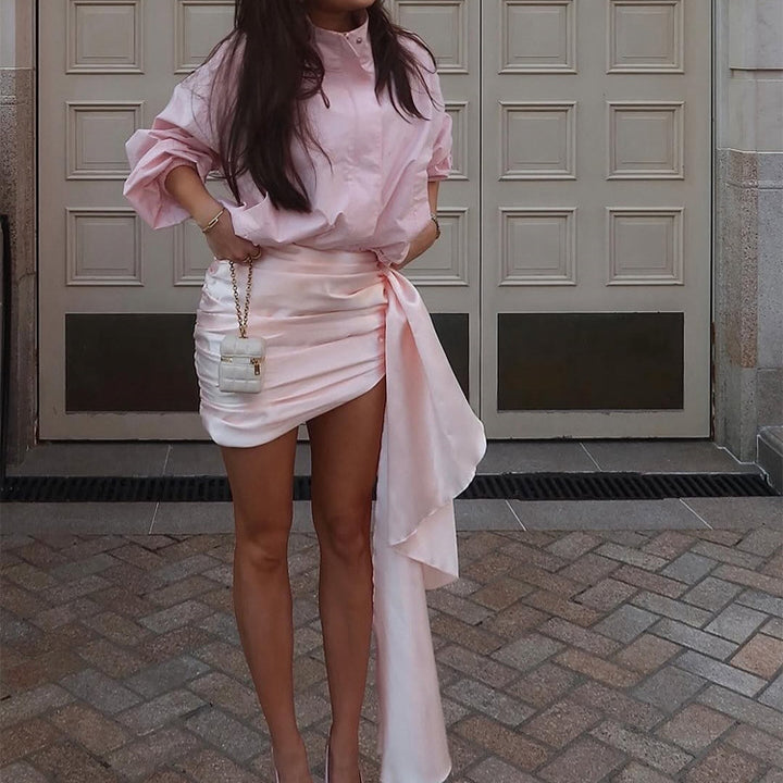 Women's satin mini skirt with draped train and gathering Mune Fashion