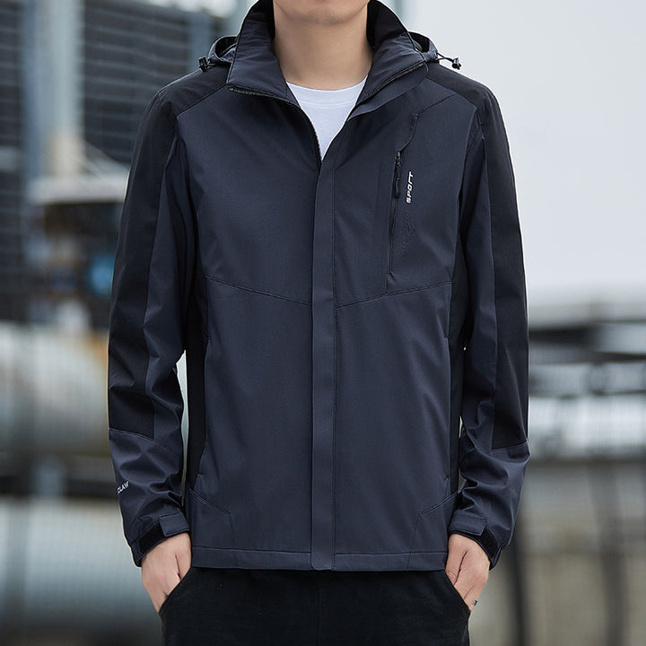 Men's lightweight wind and water-resistant hooded jacket in sporty utility style Mune Fashion