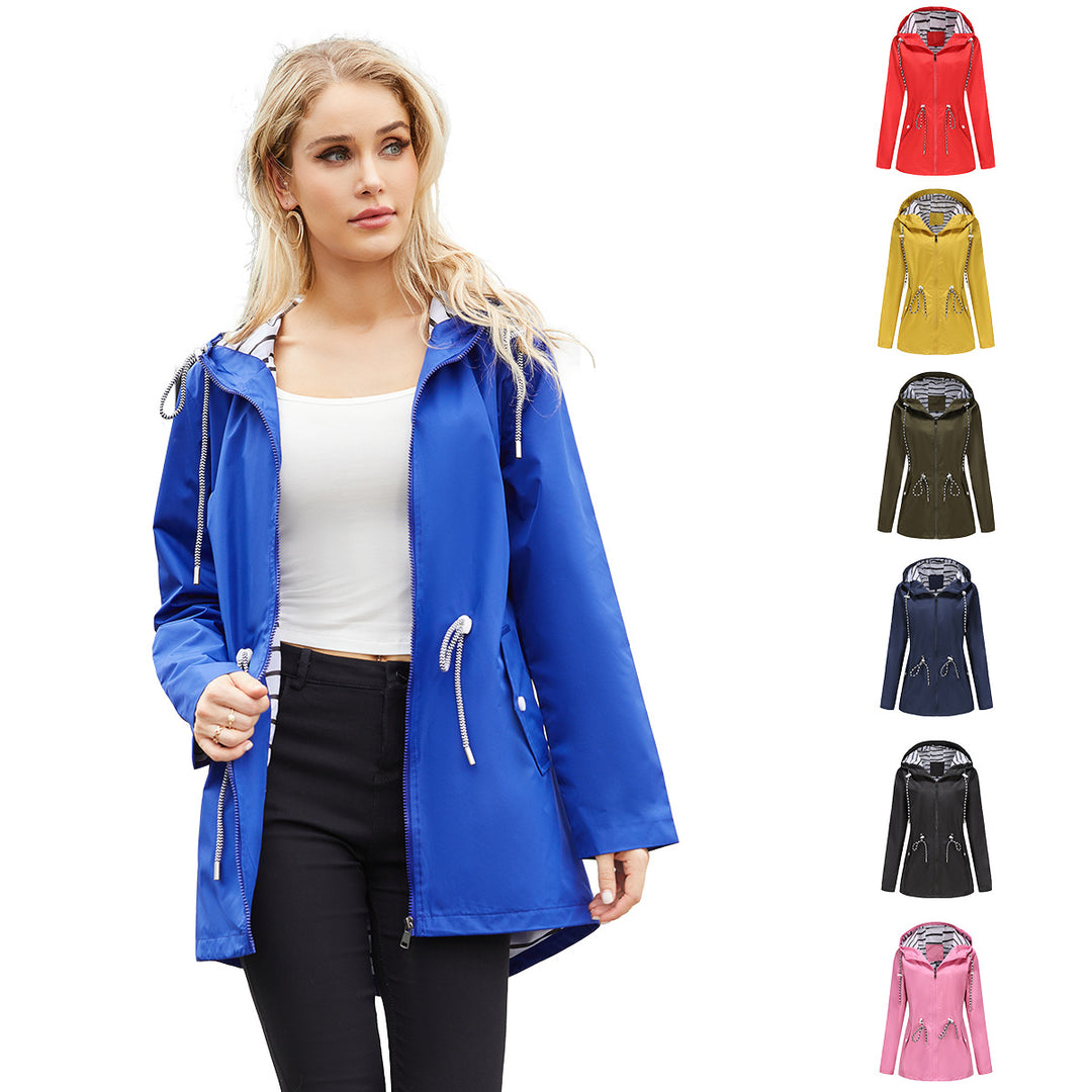 Women's light waterproof parka rain jacket with waist drawstring Mune Fashion