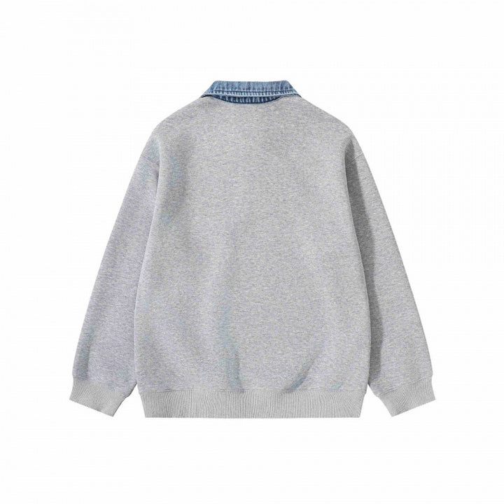 Unisex Oversize-Halfzip-Sweatshirt with contrasting denim collar Mune Fashion