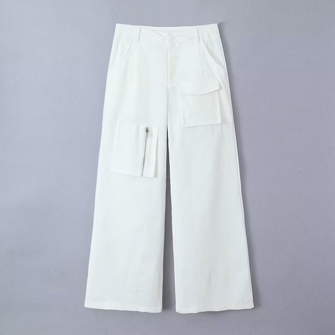 Women's Wide Cargo Pants with High Waist and Utility Pockets Mune Fashion