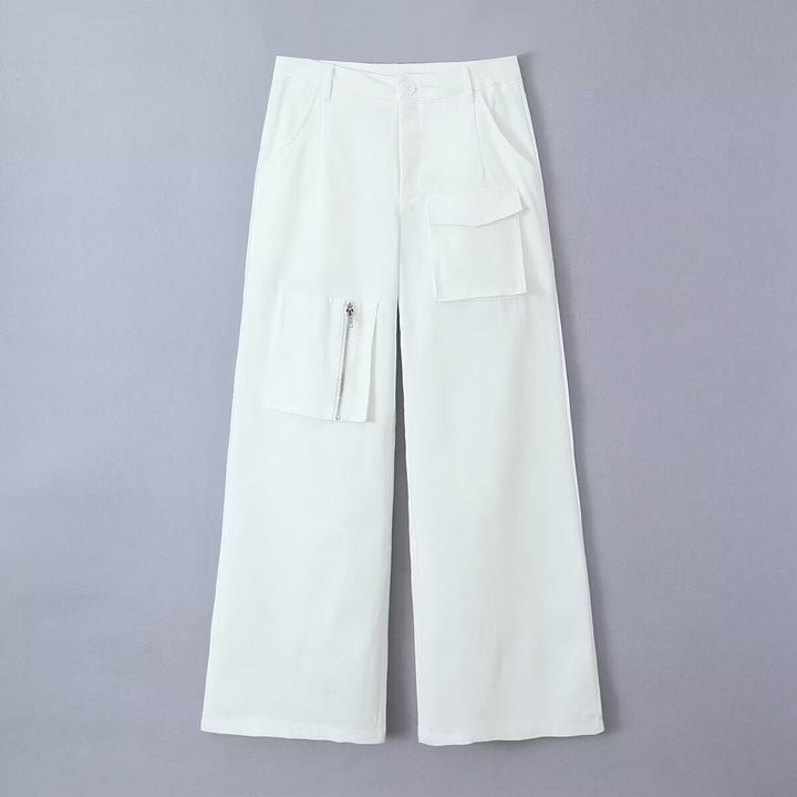 Women's Wide Cargo Pants with High Waist and Utility Pockets Mune Fashion