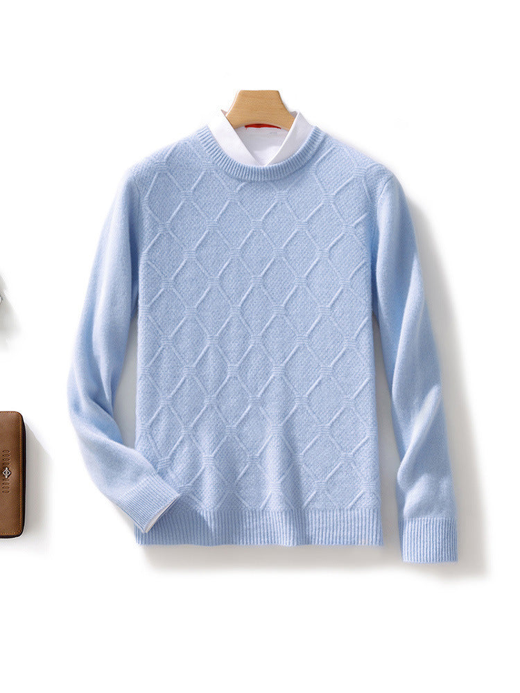 Men's Structured Diamond Knit Sweater with Crew Neck and Cashmere-like Softness Mune Fashion