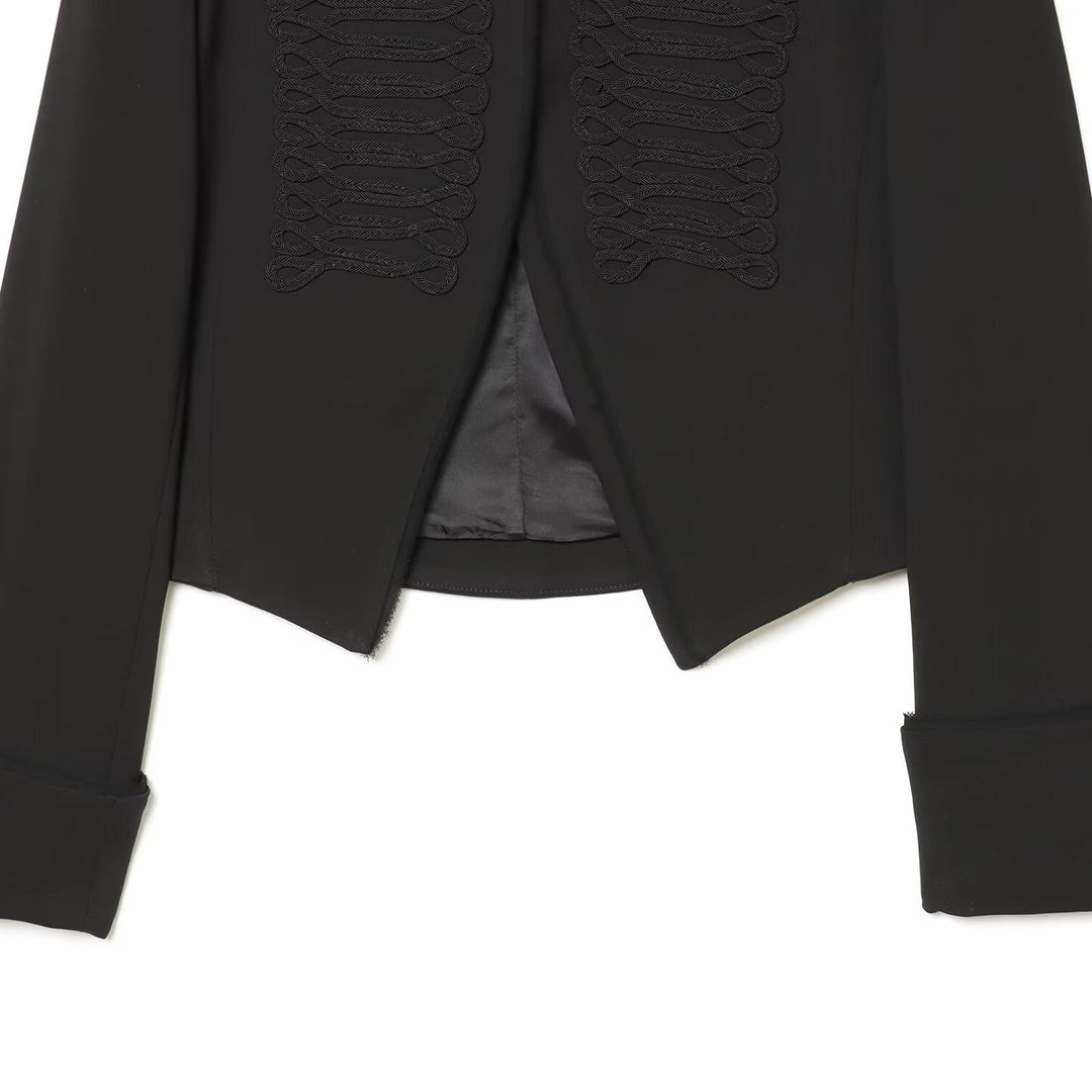 Women's Short-Cut Military Blazer with Ornamental Cord Trim and Stand Collar Mune Fashion