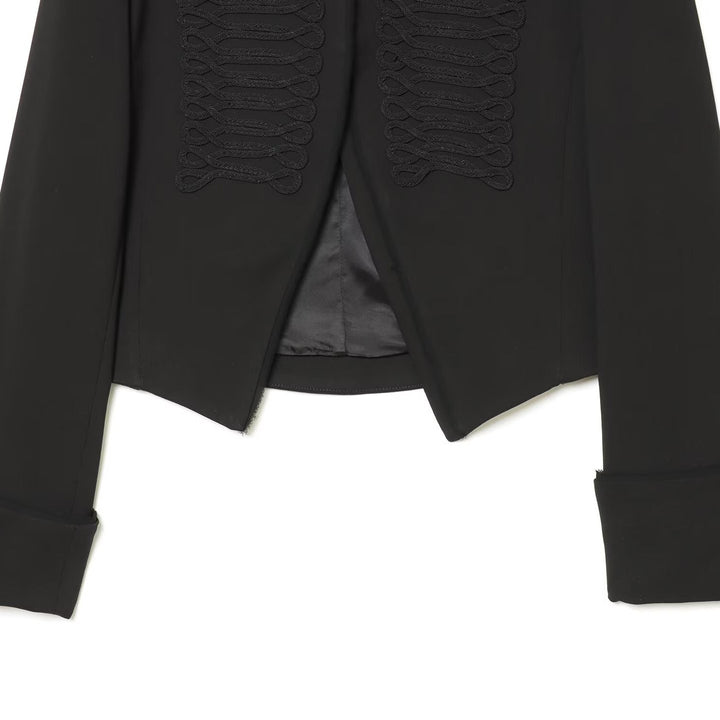 Women's Short-Cut Military Blazer with Ornamental Cord Trim and Stand Collar Mune Fashion