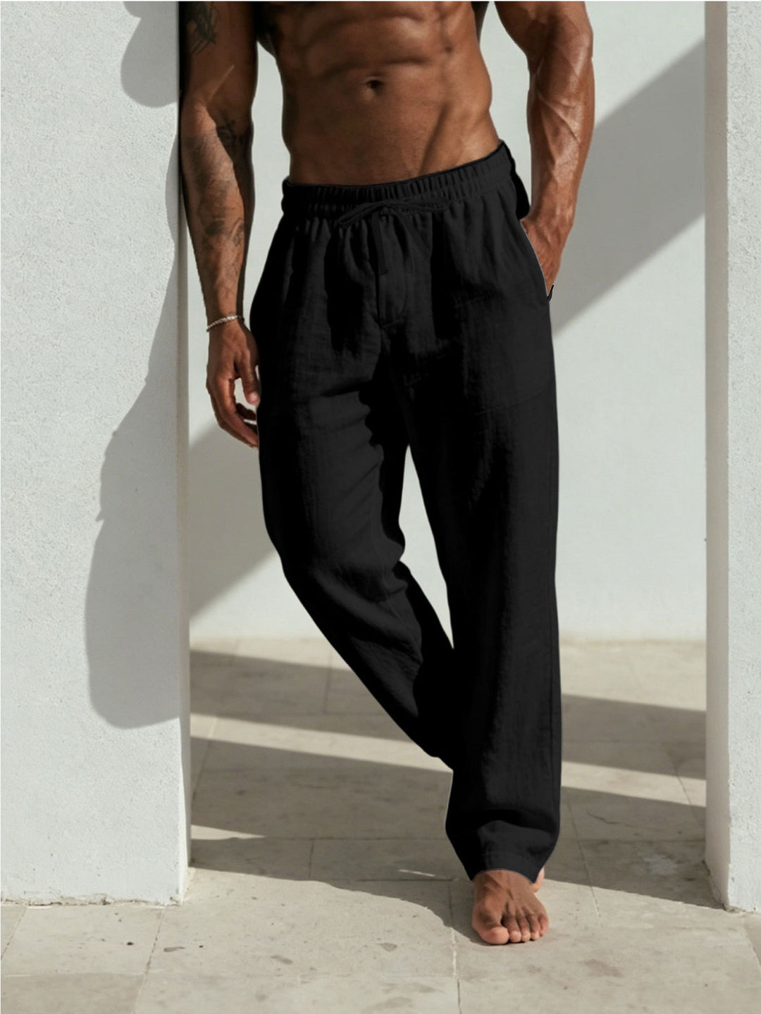 Men's Summer Relaxed Pants made of Linen Blend with Straight Leg and Drawstring Mune Fashion