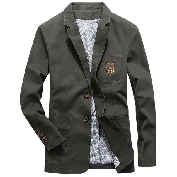 Men's casual cotton blazer in worker style with chest patch and applied pockets Mune Fashion