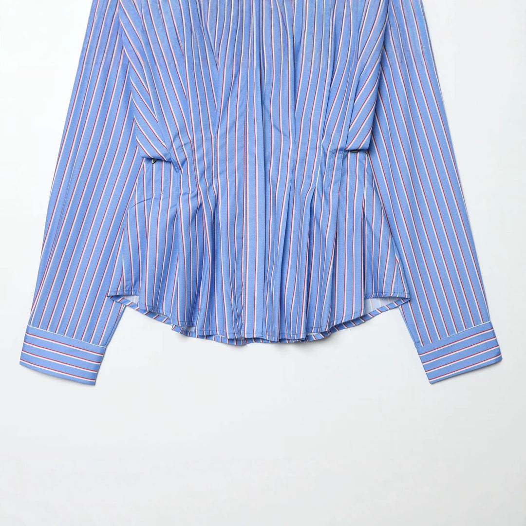 Women's Oversized Shirt Blouse with Waist Gathering and Kent Collar Mune Fashion