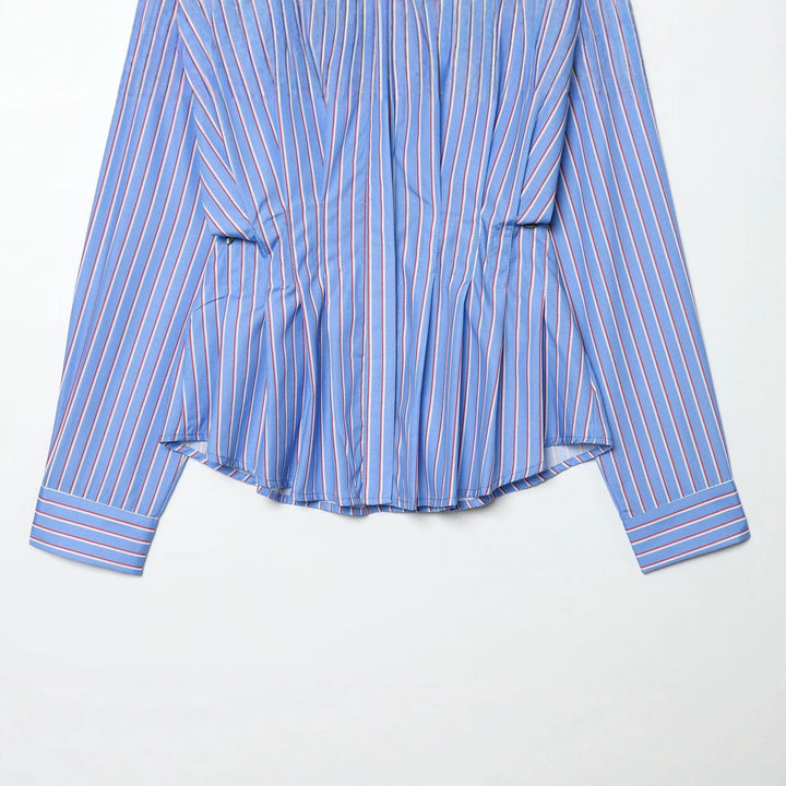 Women's Oversized Shirt Blouse with Waist Gathering and Kent Collar Mune Fashion