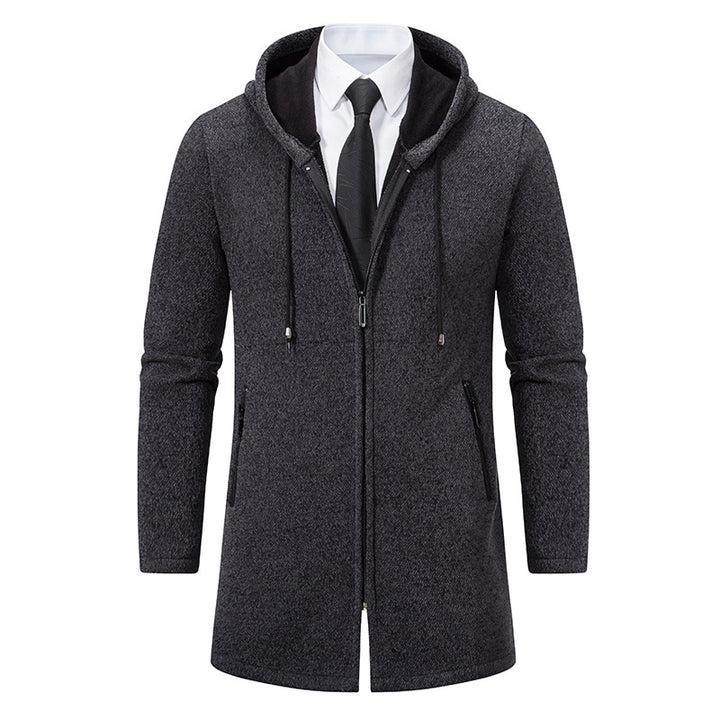 Men's Hooded Wool Blend Coat with Zip and Fine Knit Texture Mune Fashion