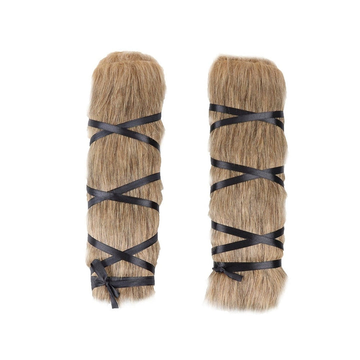Unisex Medieval Arm Warmers made of Faux Fur with Adjustable Leather Straps Mune Fashion