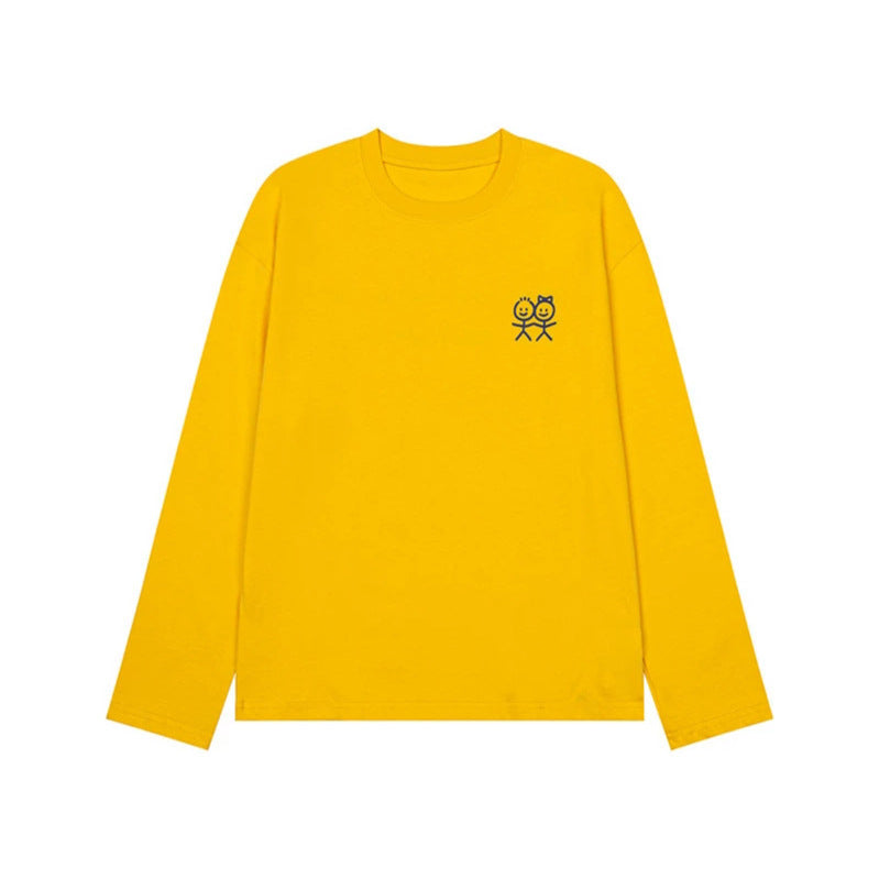 Unisex Long Sleeve Cotton Shirt with Minimalist Friendship Embroidery Mune Fashion