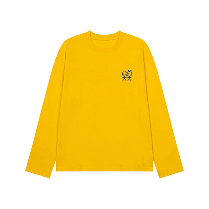 Unisex Long Sleeve Cotton Shirt with Minimalist Friendship Embroidery Mune Fashion
