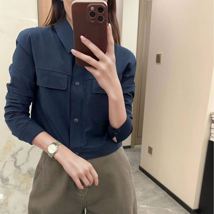 Women's Short Overshirt Jacket made of textured canvas with chest pockets Mune Fashion