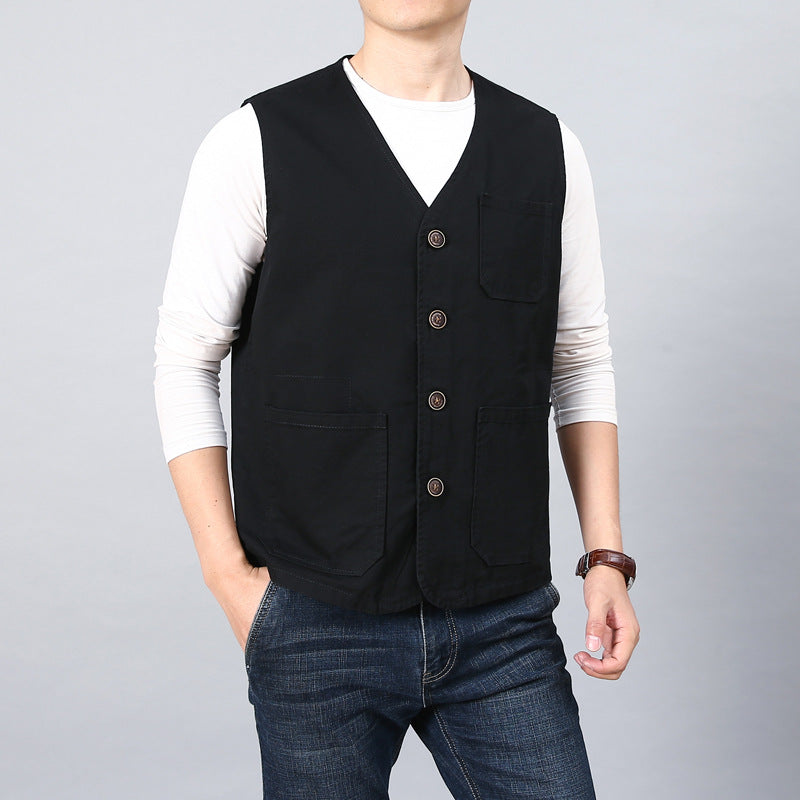 Men's Utility Vest with Striped Cotton Canvas Lining Mune Fashion
