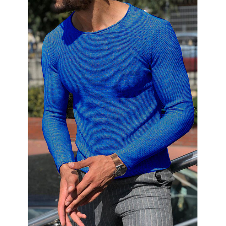 Men's Slim Fit Structured Knit Long Sleeve Sweater with Round Neck Mune Fashion