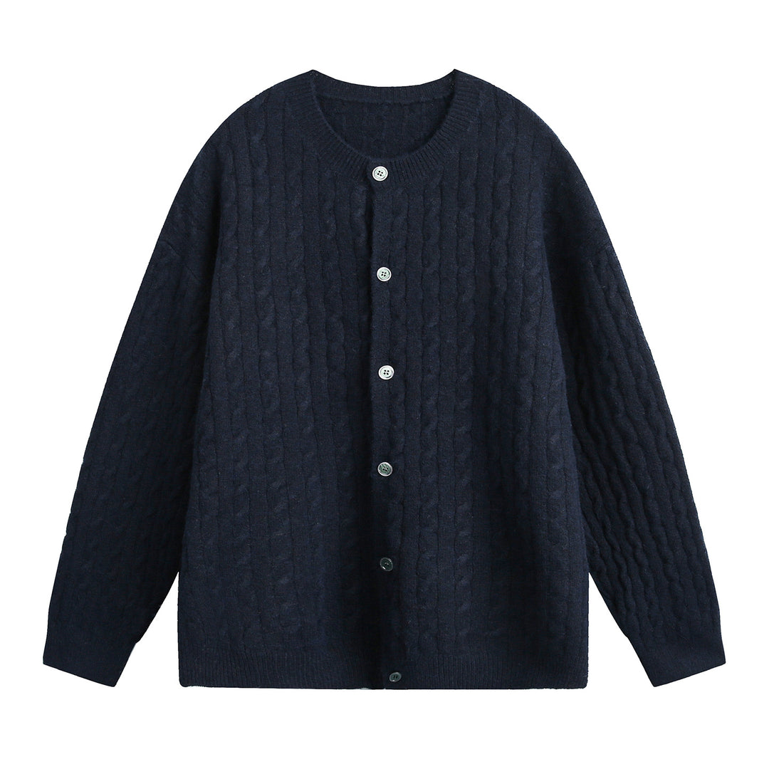 Women Oversize Cable Knit Cardigan with Round Neck, Textured Knit Surface and Pearl Buttons Mune Fashion