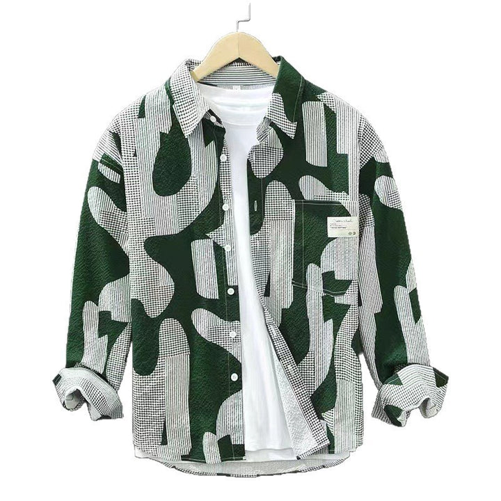 Men's Oversize Shirt with Abstract Camouflage Print and Chest Pocket Mune Fashion