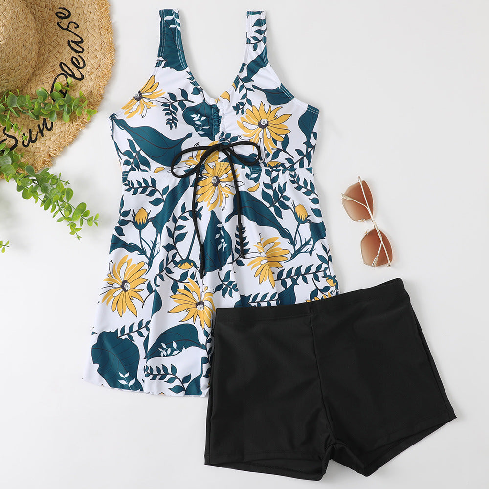 Ladies Tankini Set with Fashionable Floral Print and Ruffles Mune Fashion