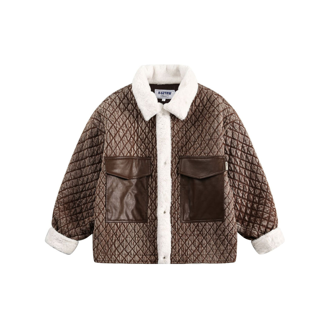 Women's short quilted jacket with faux fur collar and leather patch pockets Mune Fashion