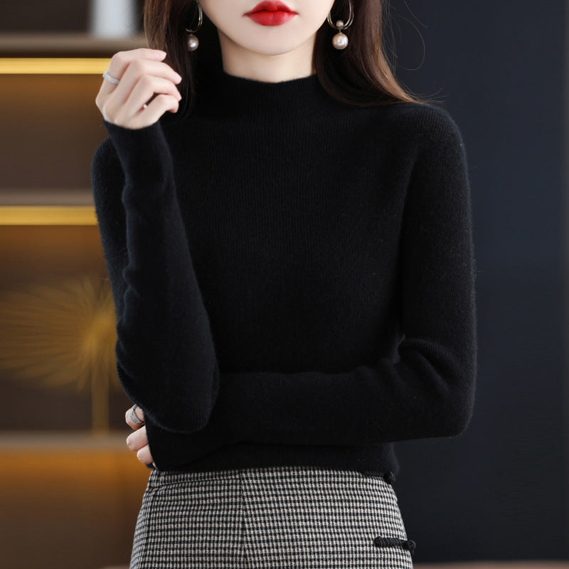 Women's Slim-Fit Mockneck Sweater Made of Cashmere-Like Fine Knit Mune Fashion