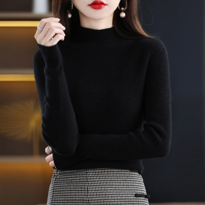 Women's Slim-Fit Mockneck Sweater Made of Cashmere-Like Fine Knit Mune Fashion