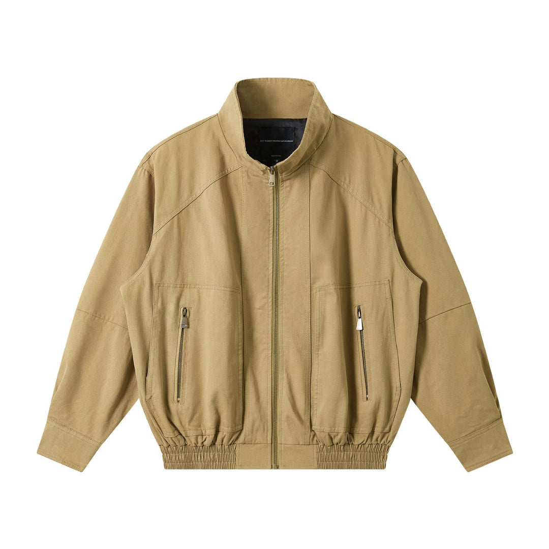 Men's Lightweight Canvas Field Jacket with Stand-Up Collar, Concealed Zipper and Elastic Hem Mune Fashion