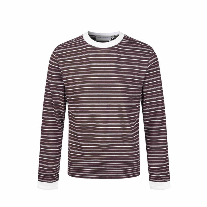 Men's Striped Long Sleeve Shirt Made of Cotton Blend with Ribbed Round Neck