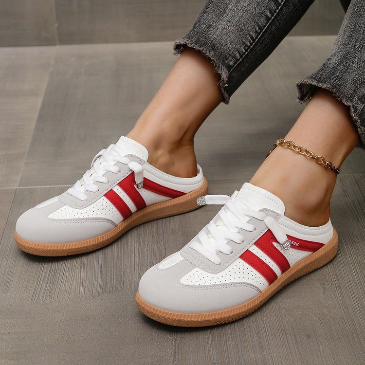 Damen Offene Sneaker‑Mules im Retro‑Tennisstil mit Gummisohle Mune Fashion