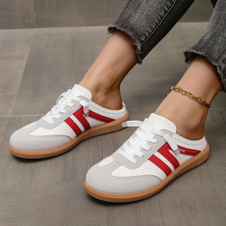 Damen Offene Sneaker‑Mules im Retro‑Tennisstil mit Gummisohle Mune Fashion