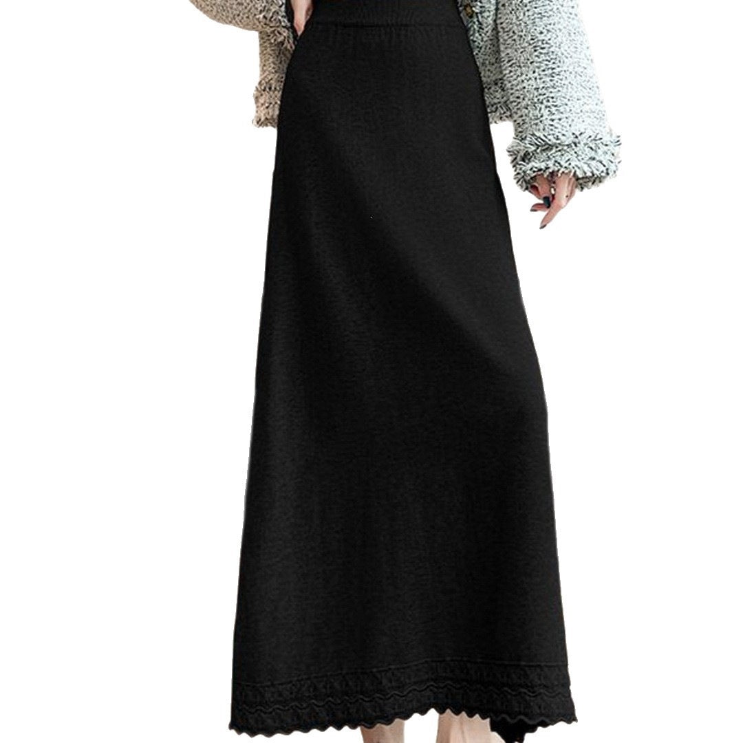Women's Long Jersey Skirt with Lace Hem Mune Fashion