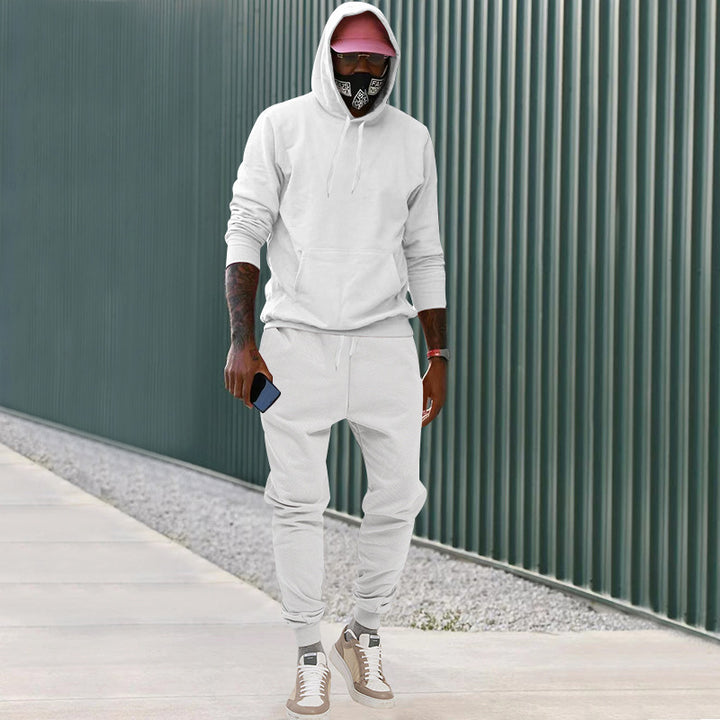Men's casual hoodie and jogging set made of French Terry with kangaroo pocket, ribbed cuffs, and elastic drawstring waistband Mune Fashion