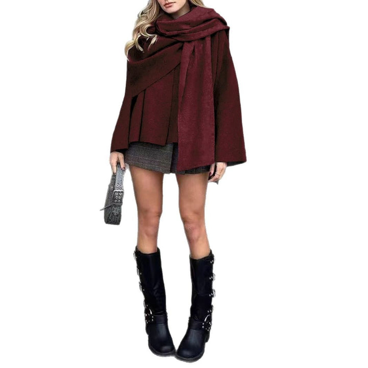 Women's Short Cape Jacket in Layered Look made of Wool Blend with Wide Batwing Sleeve Mune Fashion
