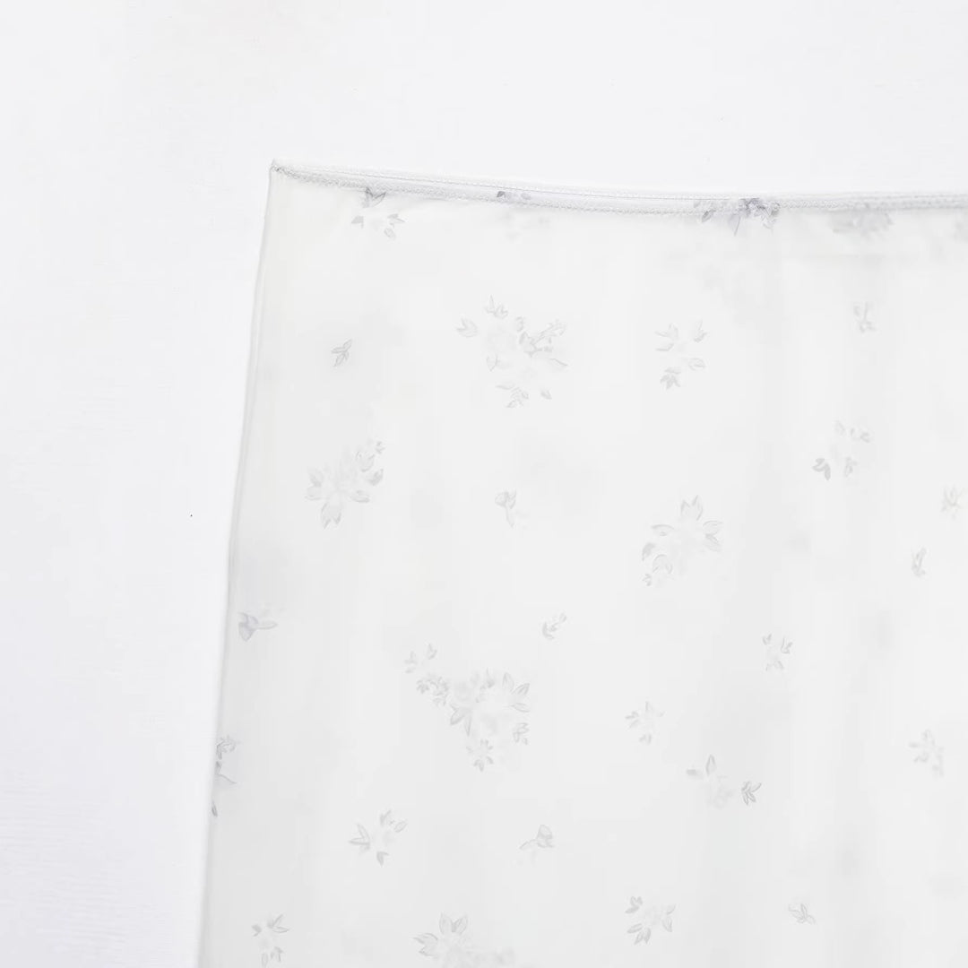 Women Long Slip with Floral Lace Trim and Fine Mesh Embroidery Mune Fashion