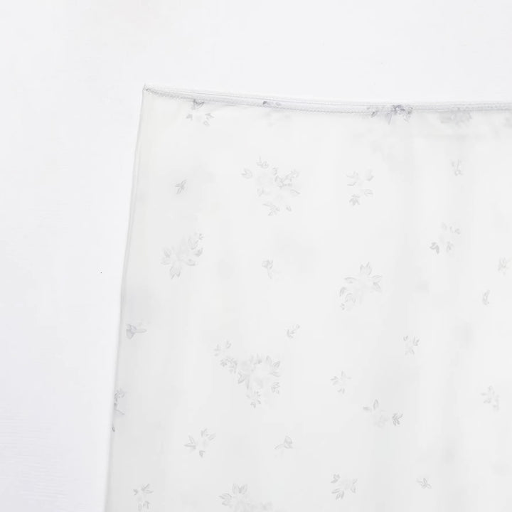 Women Long Slip with Floral Lace Trim and Fine Mesh Embroidery Mune Fashion