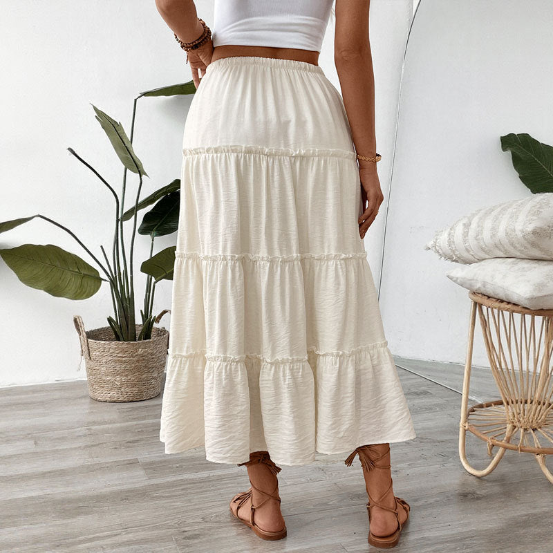 Women’s tiered maxi skirt with elastic drawstring waistband and light crinkle quality Mune Fashion