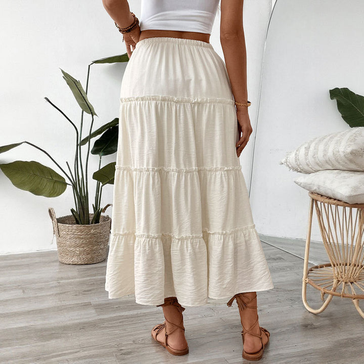 Women’s tiered maxi skirt with elastic drawstring waistband and light crinkle quality Mune Fashion