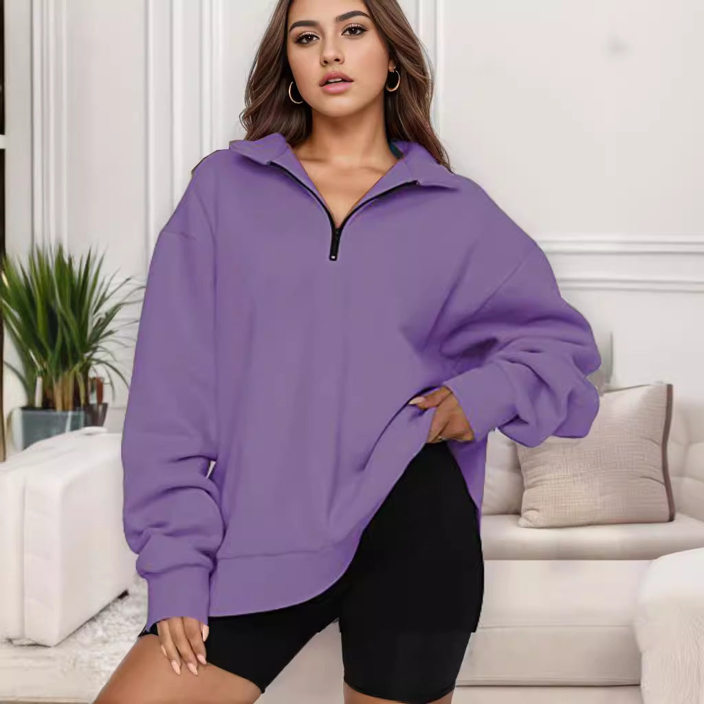 Women's oversized sweatshirt with half-zip and stand-up collar Mune Fashion