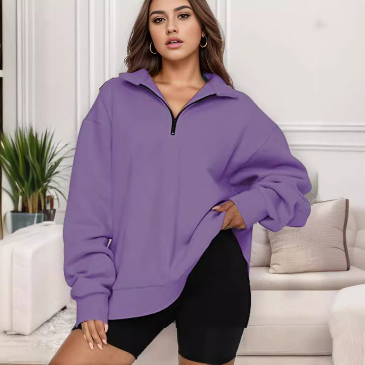 Women's oversized sweatshirt with half-zip and stand-up collar Mune Fashion